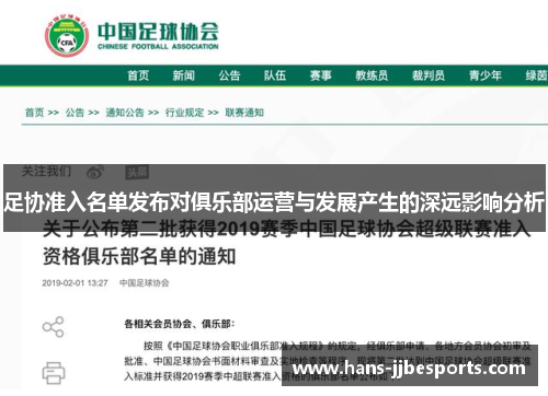 足协准入名单发布对俱乐部运营与发展产生的深远影响分析